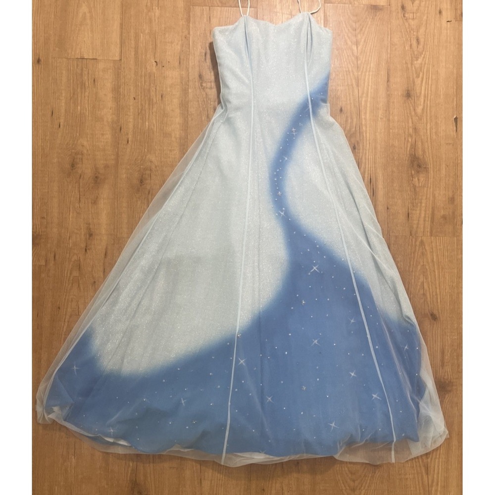 Vintage Lillie Rubin Princess Gown Strapless Dress Blue Shimmer Rhinestone Sz 6